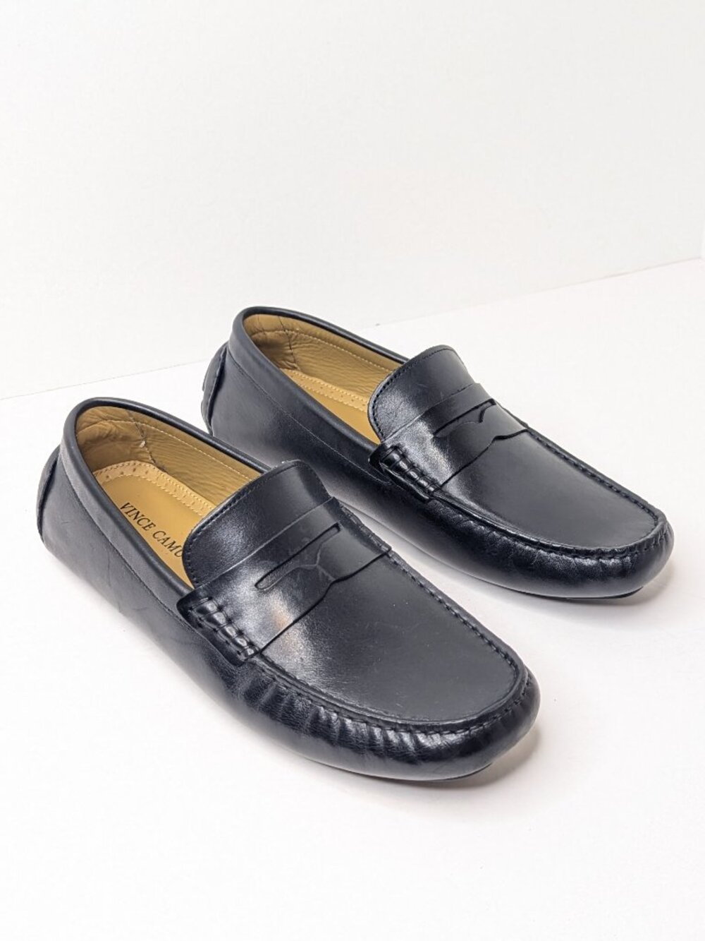 Vince Camuto Esmail Driving Loafers Black Leather Mens 8.5